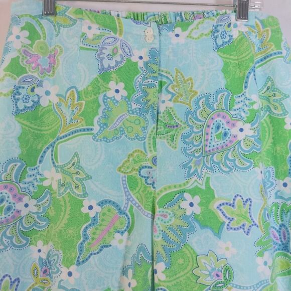 Oleg Cassini Weekend Blue Green Paisley Print Cropped Pants L - Picture 3 of 6